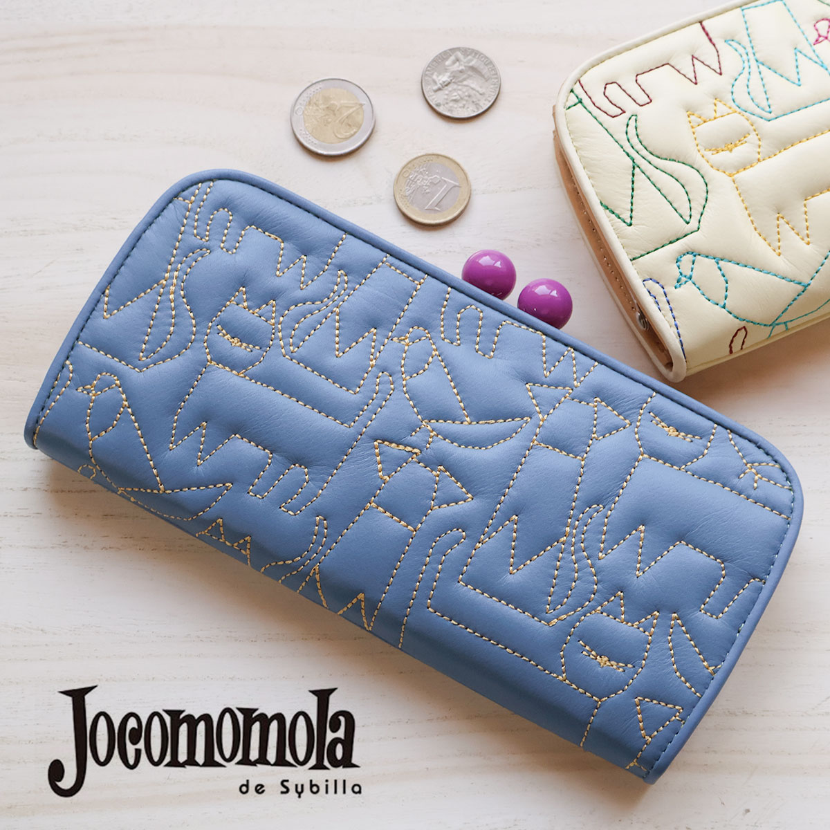 Jocomomola（ホコモモラ） 長財布 がま口 アニマル 犬 ネコ 刺繍