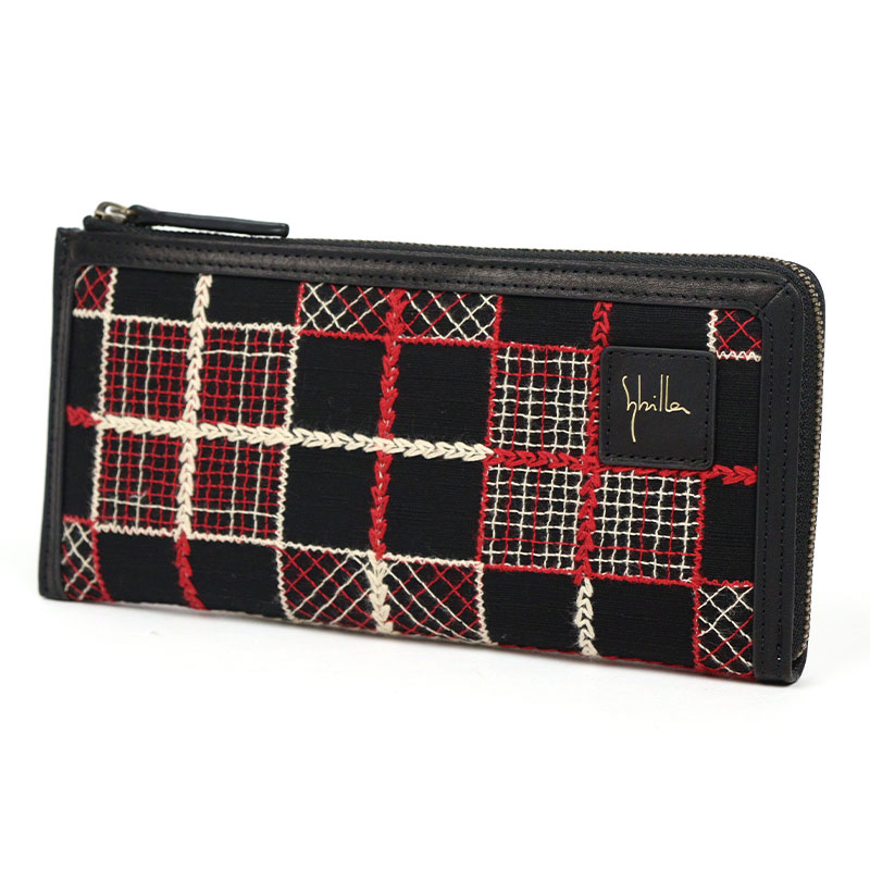 Sybilla（シビラ） 長財布 L字ファスナー 綿×牛革 チェック柄