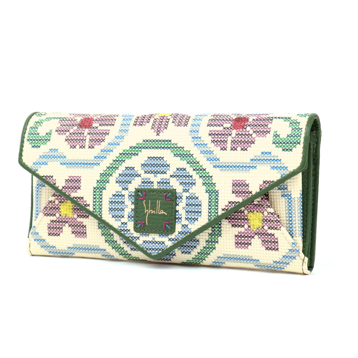 Sybilla かぶせ長財布 刺繍風 プリント 型押し sybilla シビラ