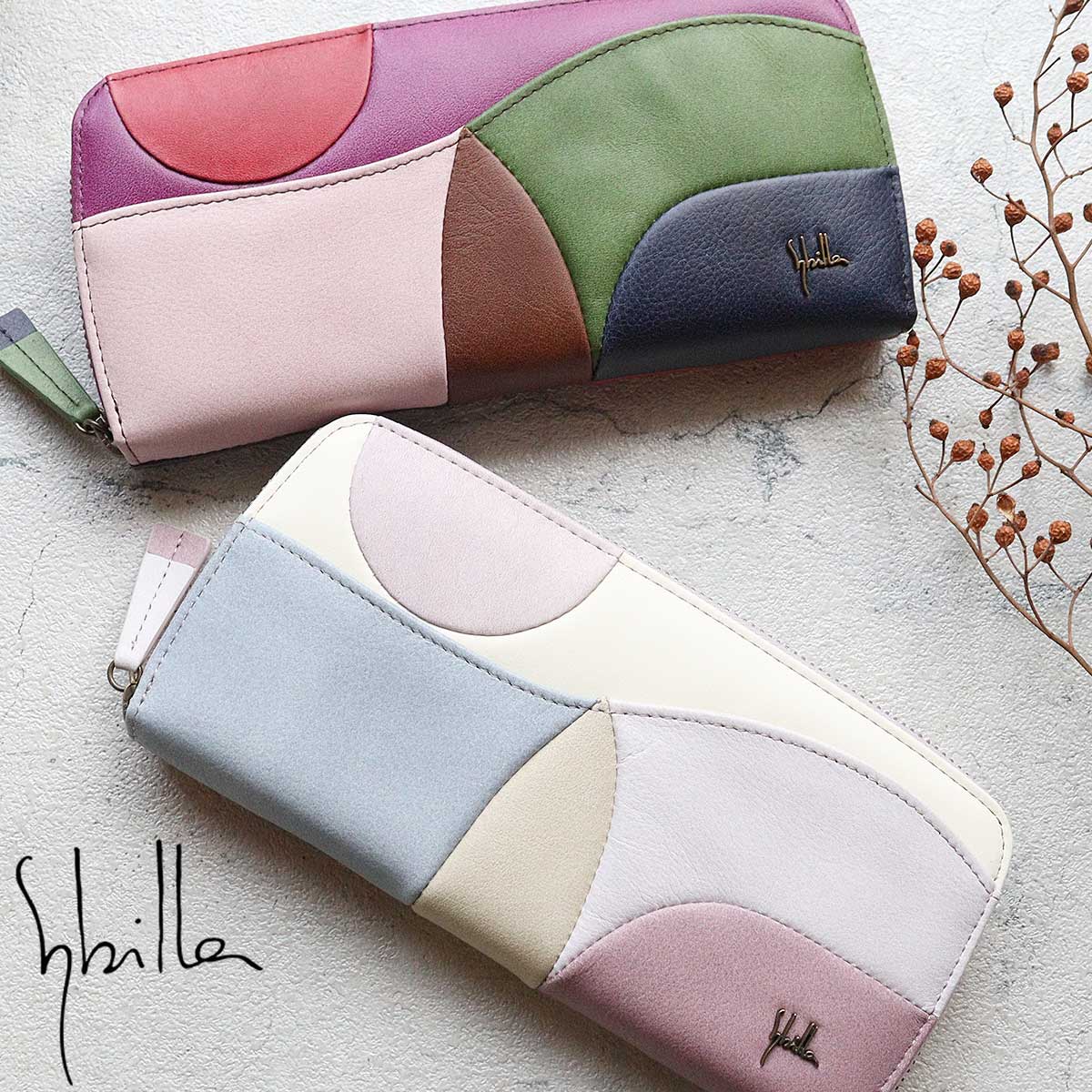 Sybilla（シビラ） 長財布 ラウンドファスナー パッチワーク マルチ