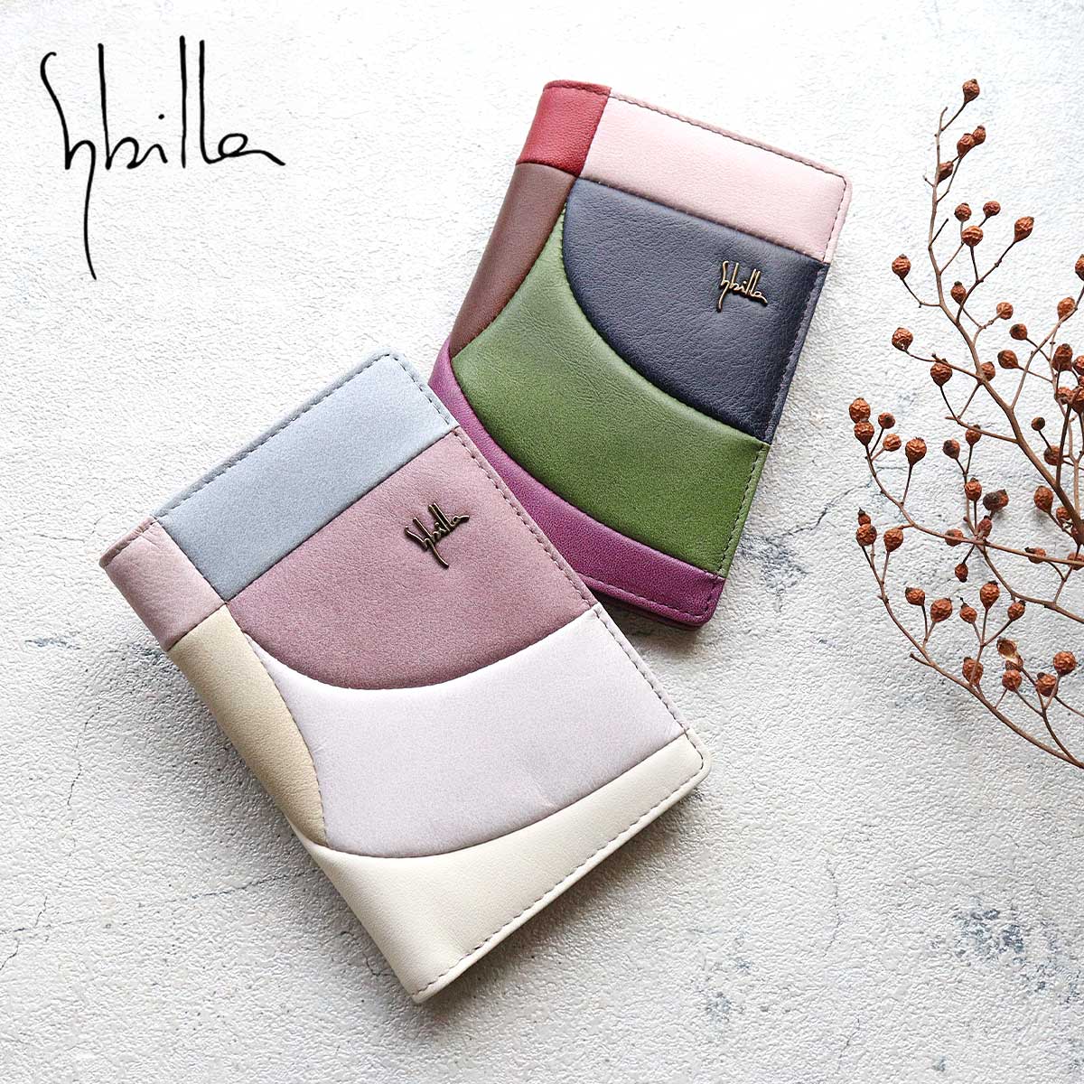 Sybilla（シビラ） カードケース 縦型 ミニ財布 観音開き 財布機能付き