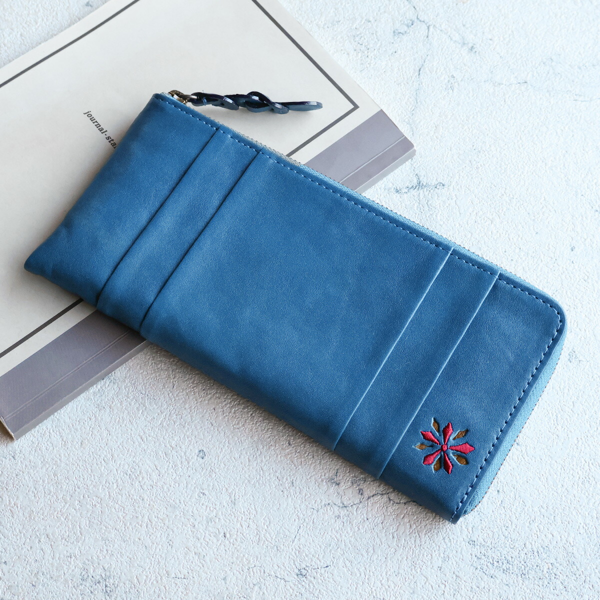 Sybilla（シビラ） L字ファスナー長財布 薄型 刺繍 パンチング 花 ワン