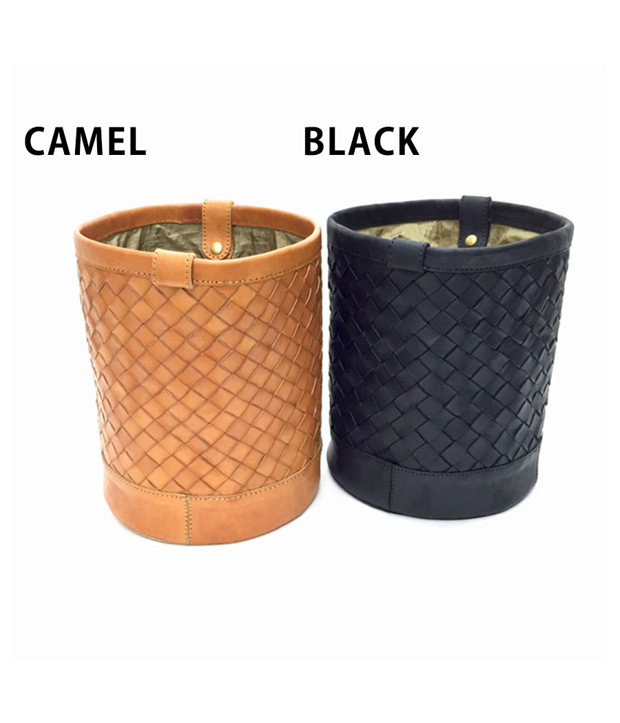 ダストボックス ドラム型ケース ゴミ箱 小物入れ メッシュレザー 本革