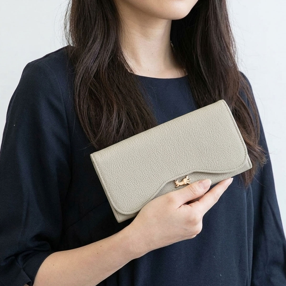 aoneco (アオネコ) かぶせロングウォレット 長財布 牛革 本革保護猫
