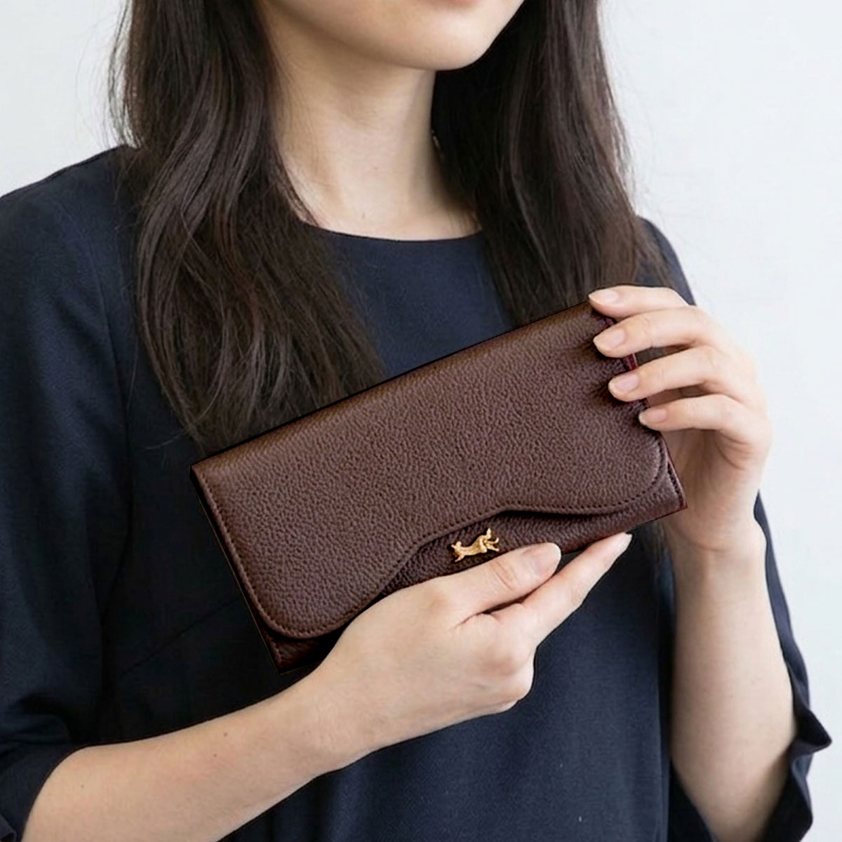 aoneco (アオネコ) かぶせロングウォレット 長財布 牛革 本革保護猫