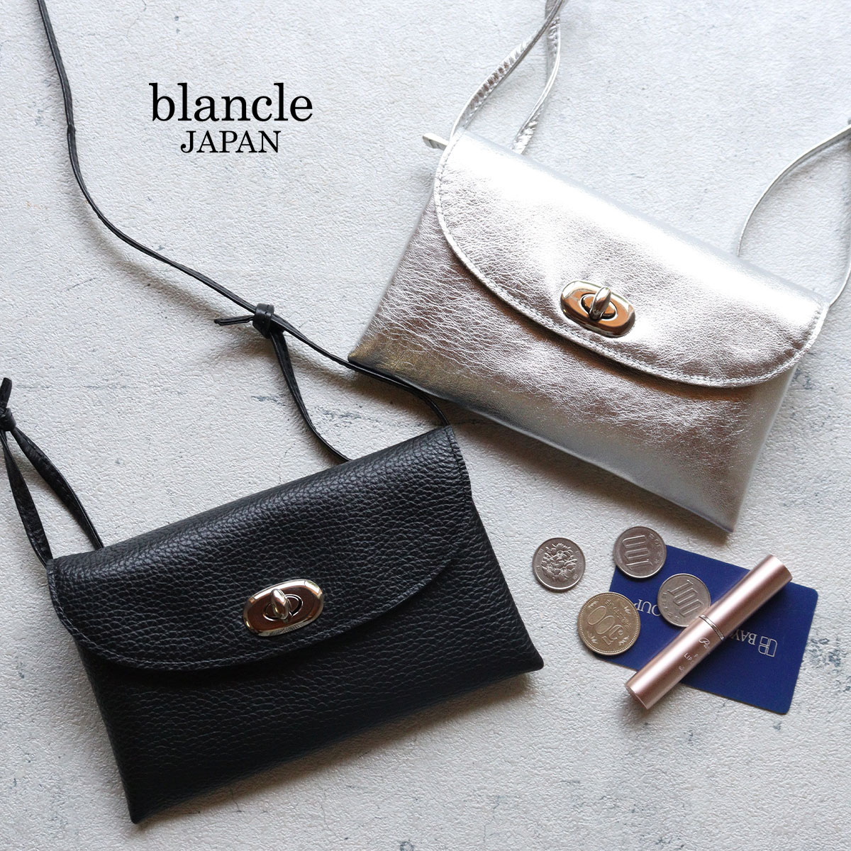 blancle ミニショルダー シルバー お財布ショルダー ひねり金具 本革 