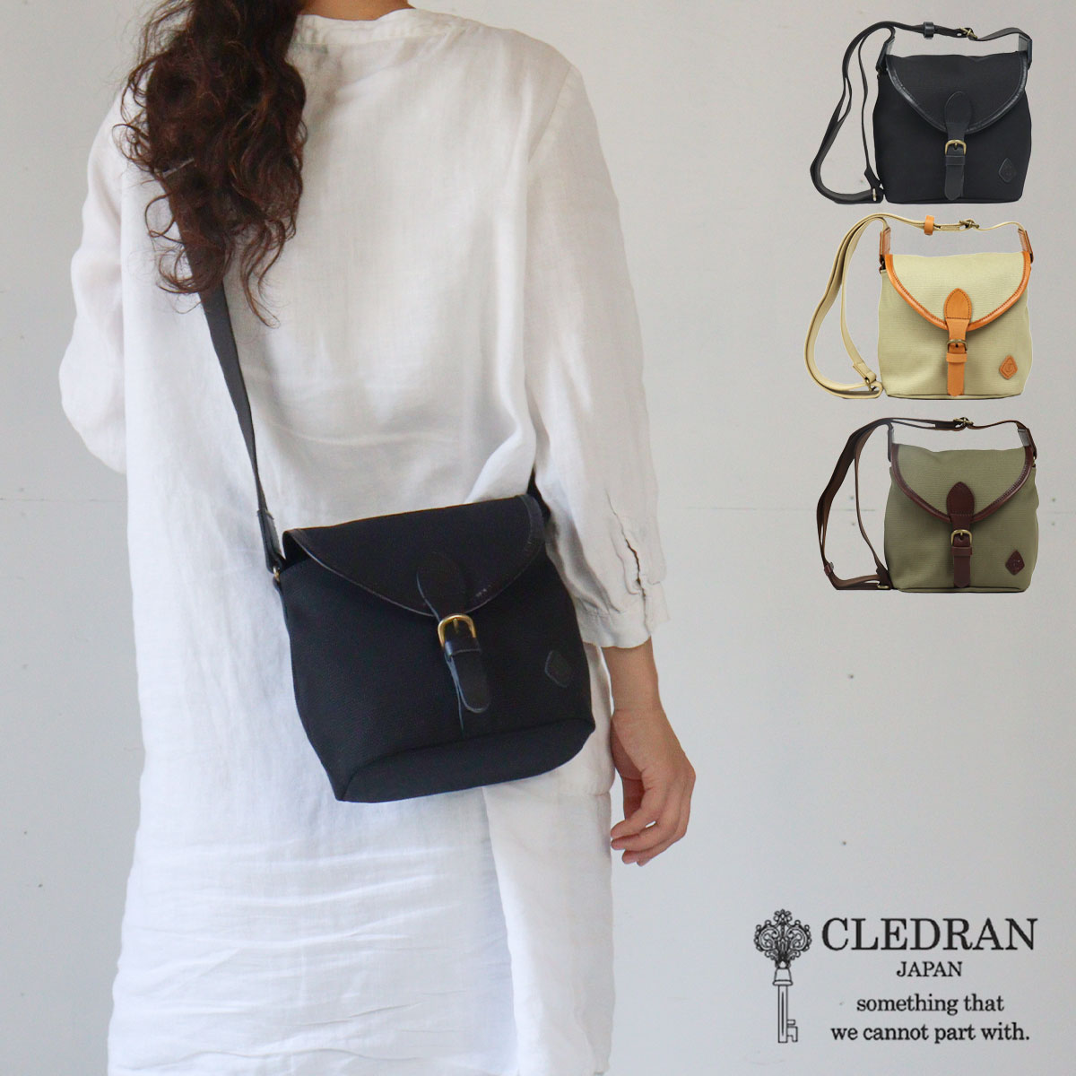 CLEDRAN（クレドラン） ショルダーバッグ コットン×レザー フラップ