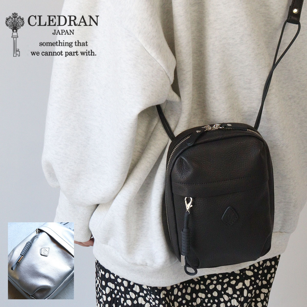 CLEDRAN（クレドラン） ミニショルダーバッグ 本革 縦型 仕切り 多収納