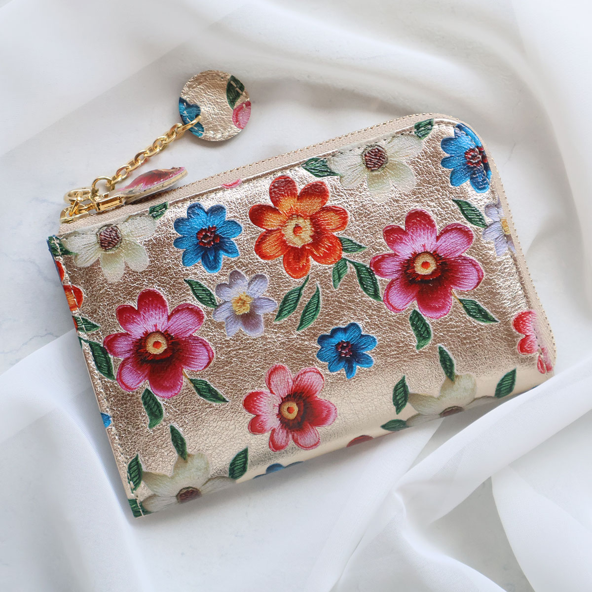 VIADOAN（ヴィアドアン） ミニ財布 L字ファスナー 薄型 Fleur(フルール