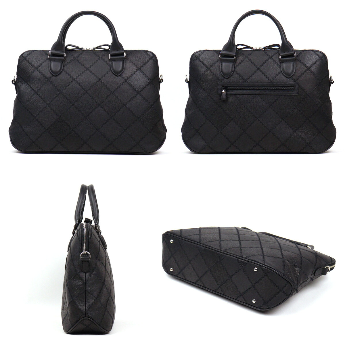 【極美品】トライオン 2way パネルレザー ビジネスバッグ レザー 黒 A4可 TRION（トライオン） トートバッグ ボストンバッグ 2Way 本革 グラブ