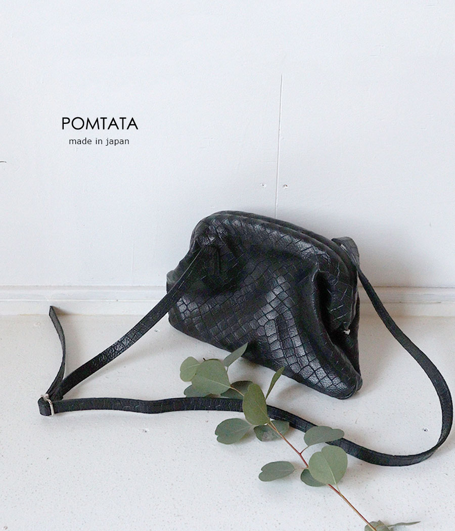 POMTATA（ポンタタ） がま口 ショルダーバッグ 牛革 クロコ型押し 