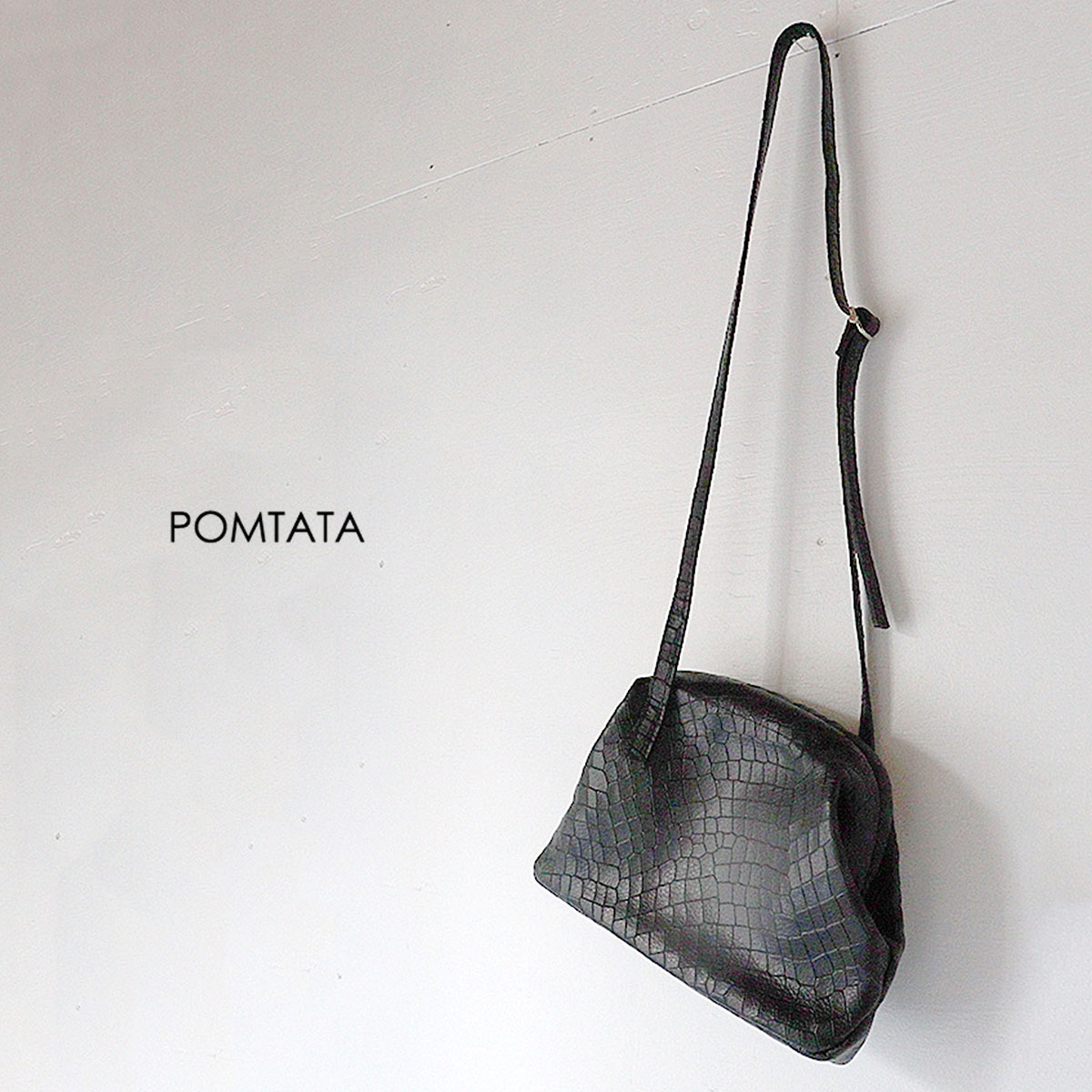 POMTATA（ポンタタ） がま口 ショルダーバッグ 牛革 クロコ型押し 