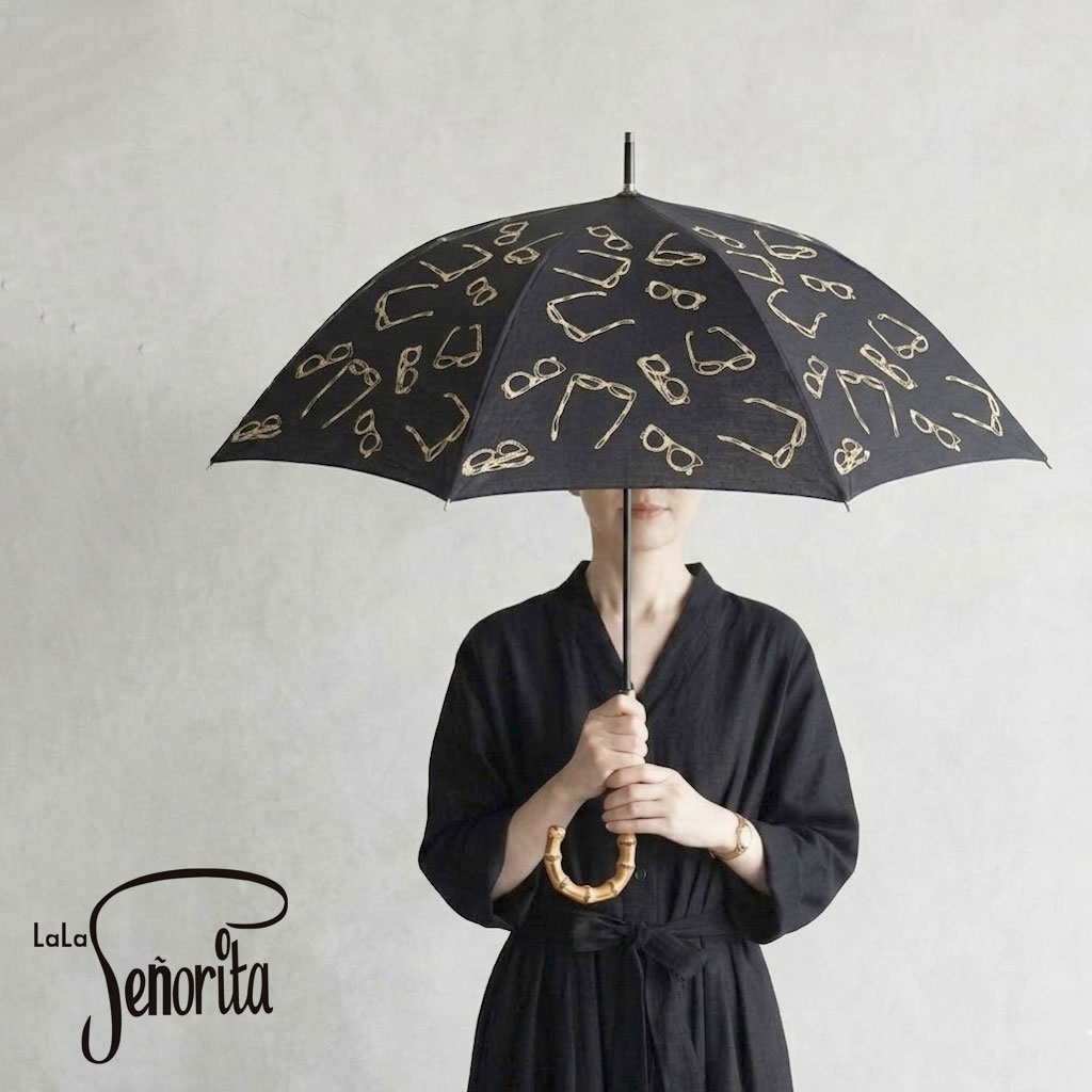 サングラス刺繍 晴雨兼用パラソル 長傘 雨傘 日傘 LaLa Senorita