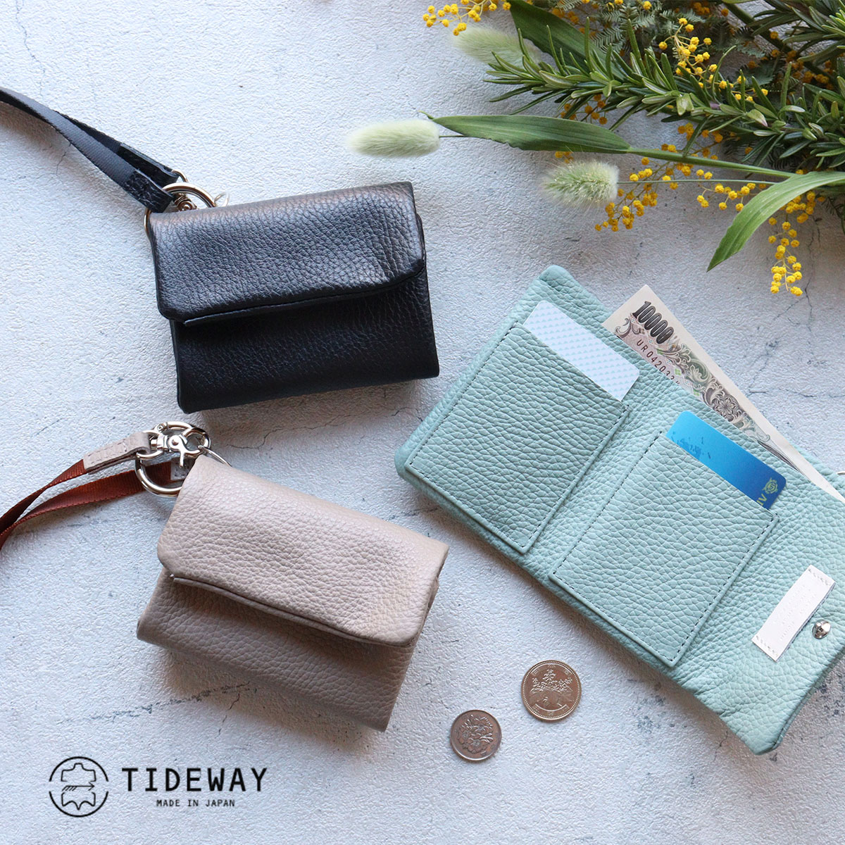 三つ折り財布 3つ折り ミニ財布 ネックストラップ付 TIDEWAY タイドウェイ MONTH WALLET SHOULDER 日本製 T2842