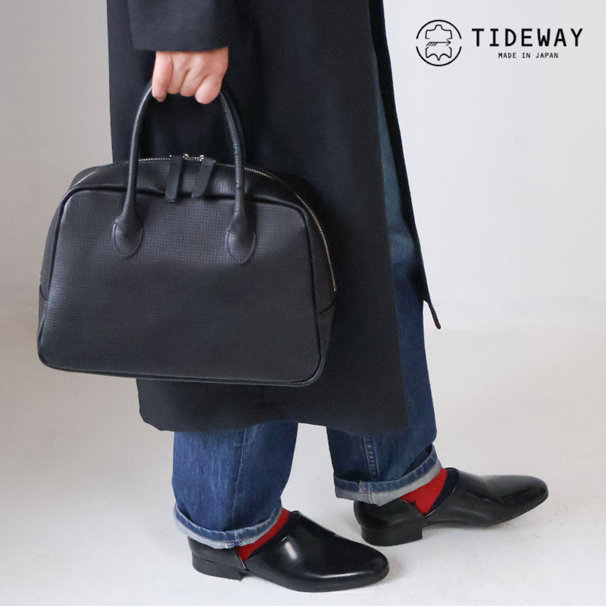 TIDEWAY（タイドウェイ） ボストンバッグ M グリッドチェック 型押し