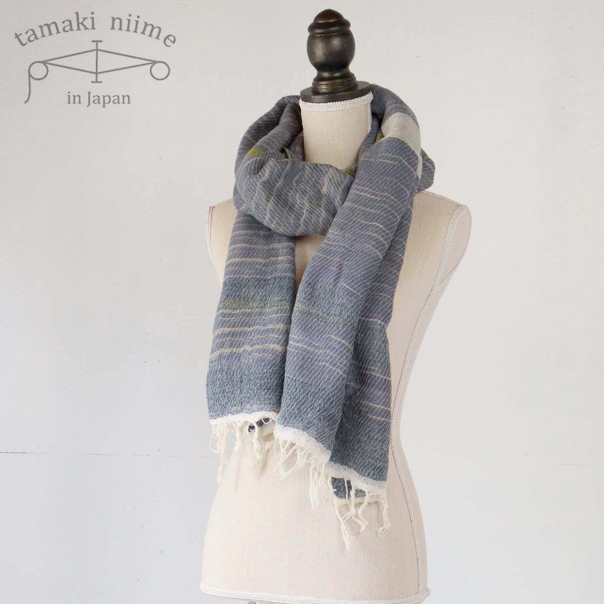Tamaki niime ショールmiddle cotton tamaki niime 播州織 ウールコットンショールM roots shawl