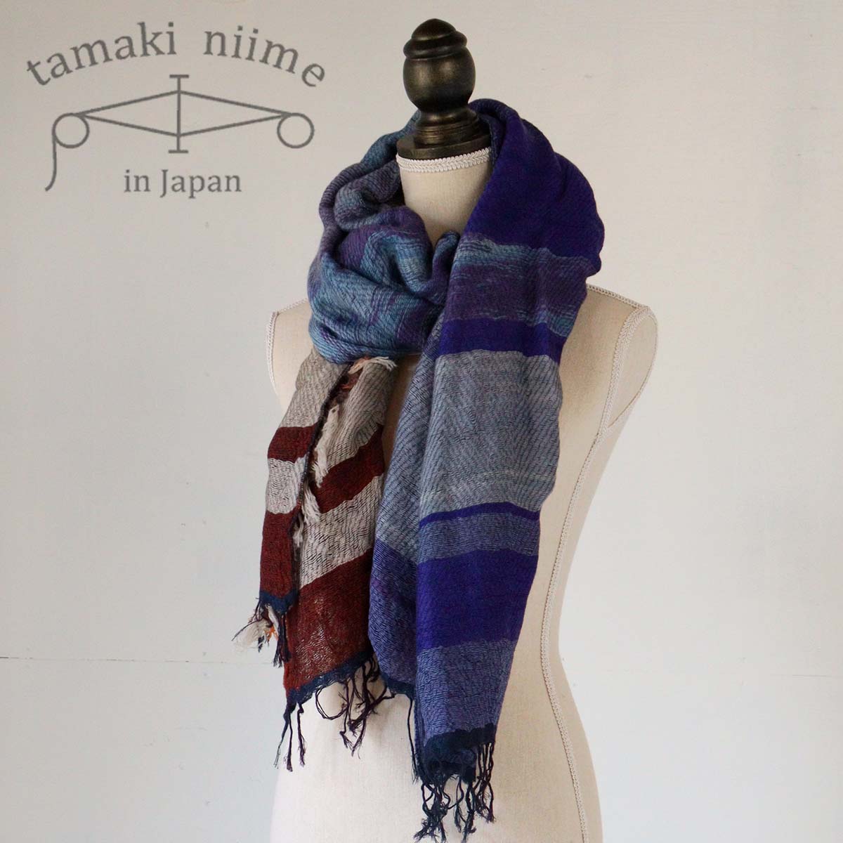 播州織 ウールコットンショールM roots shawl MIDDLE 55×190cm tamaki niime 玉木新雌  やわらかくあたたか。全て一点もの t32