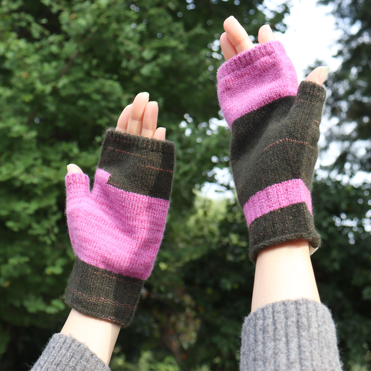 ハンドウォーマー 指なし 手袋 カシミヤ ハンドカバー 全て一点もの