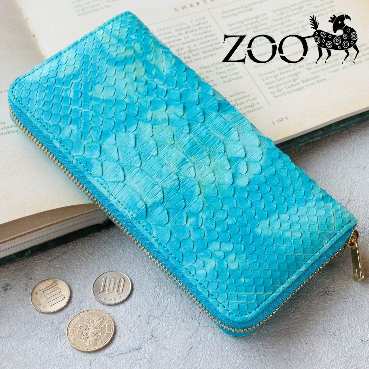 ZOO ズー 篭染め 蛇革 ダイヤモンドパイソン ラウンドファスナー長財布