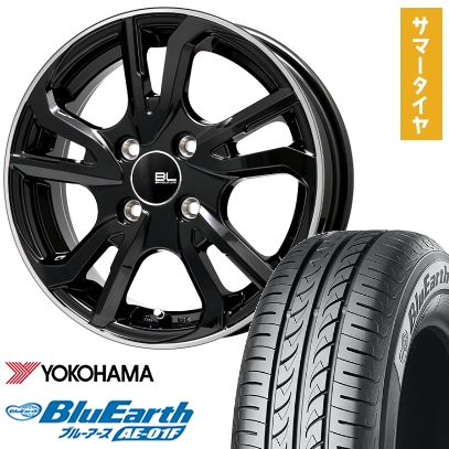 165/70R14 夏タイヤ ホイール4本セット YOKOHAMA ブルーアース AE-01F (4/100車用) BRANDLE-LINE レツィオ ブラックリムポリッシュ 14インチ