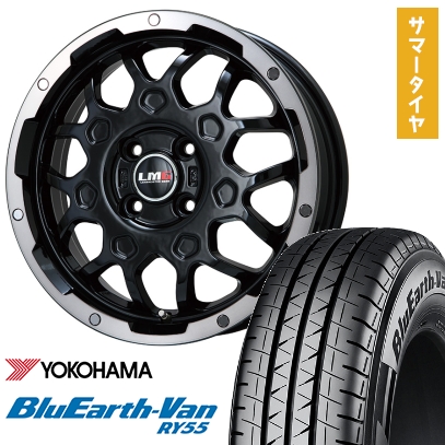 BluEarth - 145/80R12 夏タイア 車輪4本仕掛ける YOKOHAMA 青碧地びた Van RY55 80/78N (軽自動車用) LEHRMEISTER LMG MS-9W 黒いこと/ブラッククリアリム 12in 自動車-タイヤ、ホイール