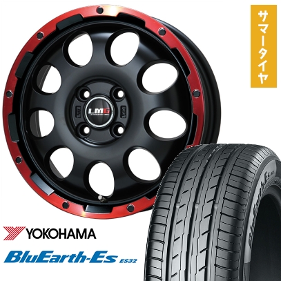 165/60R15 夏タイヤ ホイール4本セット YOKOHAMA ブルーアース ES32 (軽自動車用) LEHRMEISTER LMG CS-9 マットブラック/レッドリム 15インチ
