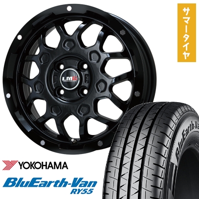 145/80R12 夏タイヤ ホイール4本セット YOKOHAMA ブルーアース Van RY55 80/78N (軽自動車用) LEHRMEISTER LMG MS-9W グロスブラック 12インチ