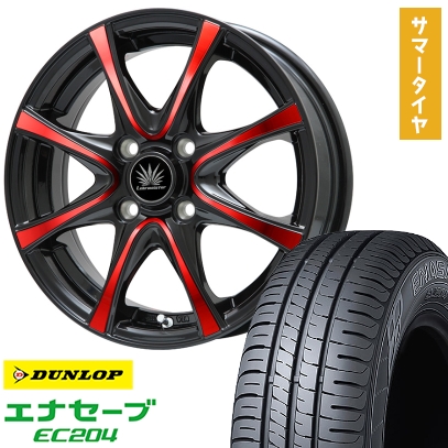 165/65R14 夏タイヤ ホイール4本セット DUNLOP エナセーブ EC204 (軽自動車用) PREMIX アマルフィV Jr(ブラックポリッシュ/レッドクリア) 14インチ