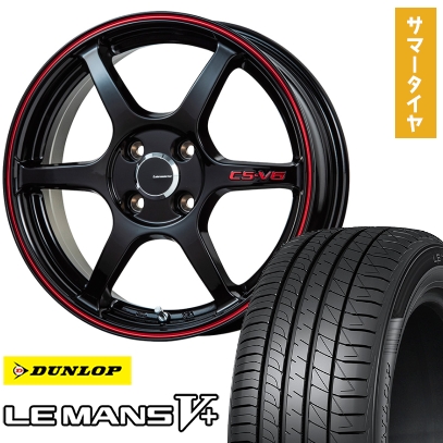165/60R14 夏タイヤ ホイール4本セット DUNLOP ルマン V+(ファイブプラス) (軽自動車用) LEHRMEISTER CS-V6(グロスブラック/レッドライン) 14インチ