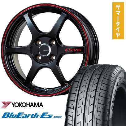 165/60R15 夏タイヤ ホイール4本セット YOKOHAMA ブルーアース ES32 (軽自動車用) LEHRMEISTER CS-V6(グロスブラック/レッドライン) 15インチ