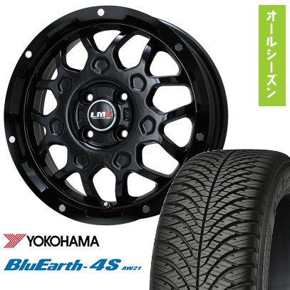 155/65R14 オールシーズンタイヤ ホイール4本セット N-BOX タントカスタム ワゴンR YOKOHAMA ブルーアース 4S AW21 LEHRMEISTER LMG MS-9W 14インチ