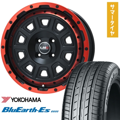 165/70R14 夏タイヤ ホイール4本セット YOKOHAMA ブルーアース ES32 (軽自動車用) LEHRMEISTER LMG DS-10 マットブラック/レッドリム 14インチ