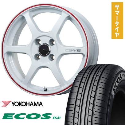165/55R14 夏タイヤ ホイール4本セット YOKOHAMA エコス ES31 (軽自動車用) LEHRMEISTER CS-V6(ホワイト/レッドライン) 14インチ