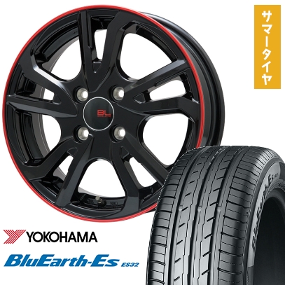 175/65R14 夏タイヤ ホイール4本セット YOKOHAMA ブルーアース ES32 (4/100車用) BRANDLE-LINE レツィオ グロスブラック/レッドリム 14インチ