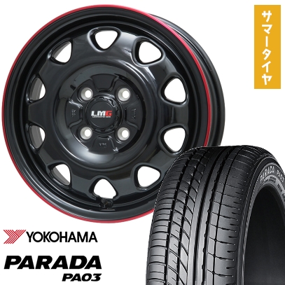 165/55R14 夏タイヤ ホイール4本セット YOKOHAMA PARADA PA03 ブラックレター 95/93N (軽自動車用) LEHRMEISTER LMG OFF-STYLE 14インチ