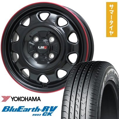 165/65R14 夏タイヤ ホイール4本セット YOKOHAMA ブルーアース RV-03CK (軽自動車用) LEHRMEISTER LMG OFF-STYLE(グロスブラック/レッドリム) 14インチ