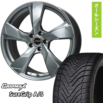 グリップマックス - 225/45R19 オール時期タイア 車輪4本仕掛ける GRIPMAX シュアグリップ オール時期(押さえる) (5/114車用) PREMIX ヴェランV 19in オールシーズンタイヤ、ホイールセット-タイヤ、ホイール