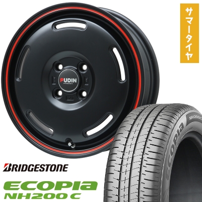155/65R14 夏タイヤ ホイール4本セット N-BOX タントカスタム ワゴンR BRIDGESTONE エコピア NH200 C PREMIX プディン(マットブラック/レッドライン) 14インチ