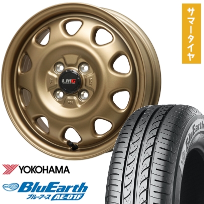 175/70R14 夏タイヤ ホイール4本セット YOKOHAMA ブルーアース AE-01F (4/100車用) LEHRMEISTER LMG OFF-STYLE(マットゴールド) 14インチ