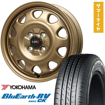 165/70R14 夏タイヤ ホイール4本セット YOKOHAMA ブルーアース RV-03CK (4/100車用) LEHRMEISTER LMG OFF-STYLE(マットゴールド) 14インチ