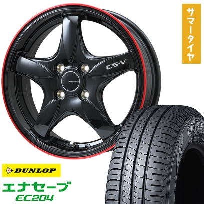 165/65R14 夏タイヤ ホイール4本セット DUNLOP エナセーブ EC204 (軽自動車用) LEHRMEISTER CS-V(グロスブラック/レッドリム) 14インチ