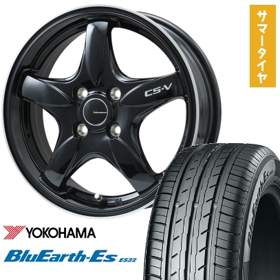 165/60R15 夏タイヤ ホイール4本セット YOKOHAMA ブルーアース ES32 (軽自動車用) LEHRMEISTER CS-V(グロスブラック/リムポリッシュ) 15インチ
