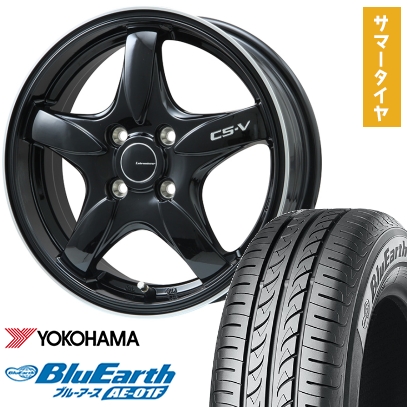 175/65R15 夏タイヤ ホイール4本セット YOKOHAMA ブルーアース AE-01F (4/100車用) LEHRMEISTER CS-V(グロスブラック/リムポリッシュ) 15インチ