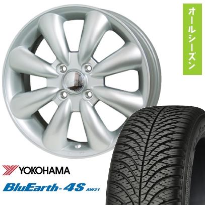 165/55R15 オールシーズンタイヤ ホイール4本セット YOKOHAMA ブルーアース 4S AW21 (軽自動車用) HOT STUFF ララパーム KC-8 15インチ