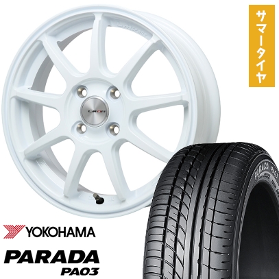 165/55R14 夏タイヤ ホイール4本セット YOKOHAMA PARADA PA03 ブラックレター 95/93N (軽自動車用) LEHRMEISTER LMスポーツLM-QR ホワイト 14インチ