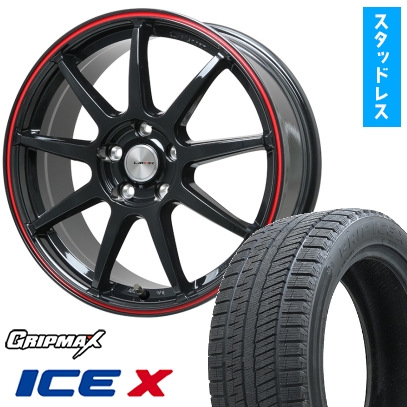 215/50R18 スタッドレスタイヤ＆ホイール４本セット GRIP MAX アイスX BSW ブラックサイドウォール(限定) (5/114車用) レアマイスター LMスポーツLM-QR 18インチ