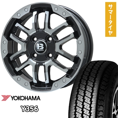 145/80R12 夏タイヤ ホイール4本セット YOKOHAMA Y356 80/78N (軽自動車用) BIGWAY B-LUGNAS FRD(ブラックポリッシュ/ブラッククリア) 12インチ