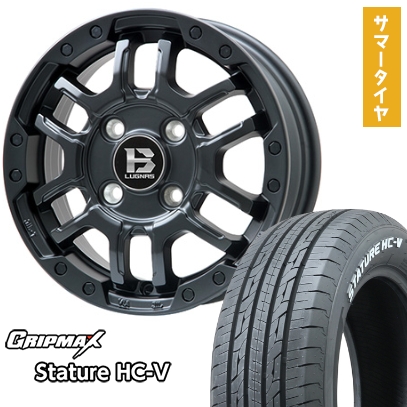 グリップマックス - 145/80R12 夏タイア 銀輪4本仕かける GRIPMAX スタチャー HC-V RWL 80/78N（押さえる） (軽自動車用) BIGWAY B-LUGNAS FRD(つや消し黒いこと) 12in
