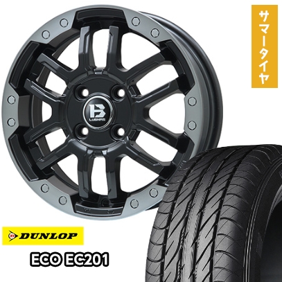 145/80R12 夏タイヤ ホイール4本セット DUNLOP エコ EC201 (軽自動車用) BIGWAY B-LUGNAS FRD(マットブラック/ブラッククリアリム) 12インチ
