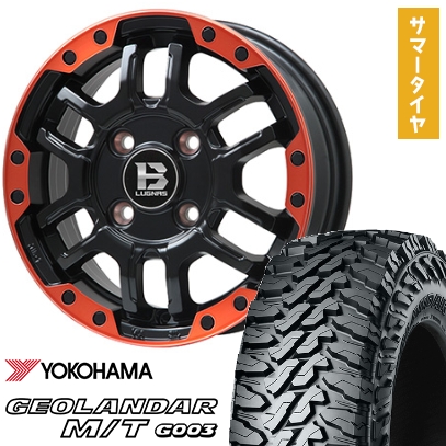 GEOLANDAR - 145/80R12 夏タイア 車輪4本仕掛ける YOKOHAMA ジオランダー M/T G003 80/78N (軽自動車用) BIGWAY B-LUGNAS FRD(引っ敷き黒いこと/赤いことリム) 12in 車、バイク、自転車-自動車
